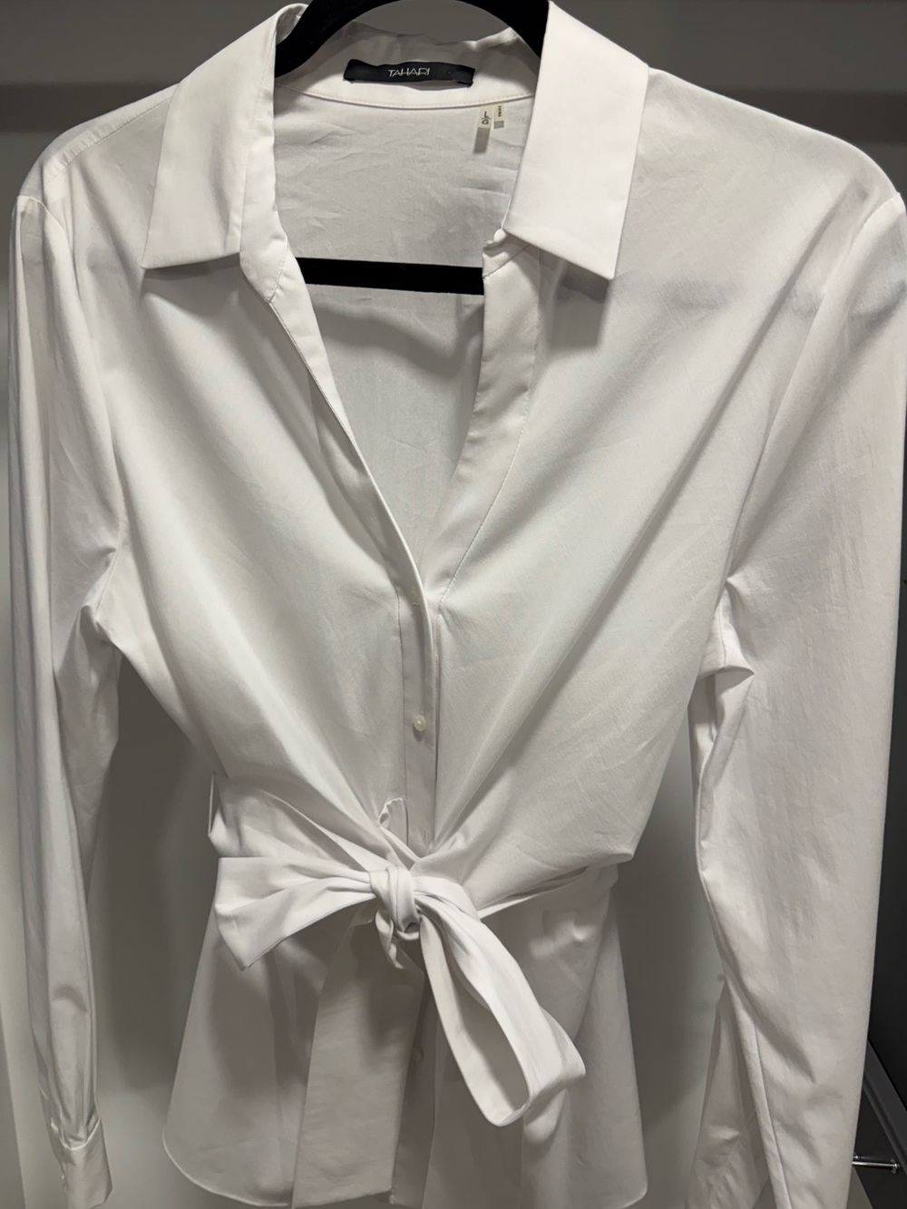 Tahari White Tie-Waist Button Front Shirt